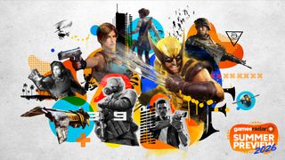 An assortment of characters form the GamesRadar+ Summer Preview 2026 montage, including Wolverine, Lara Croft, characters from GTA, and more