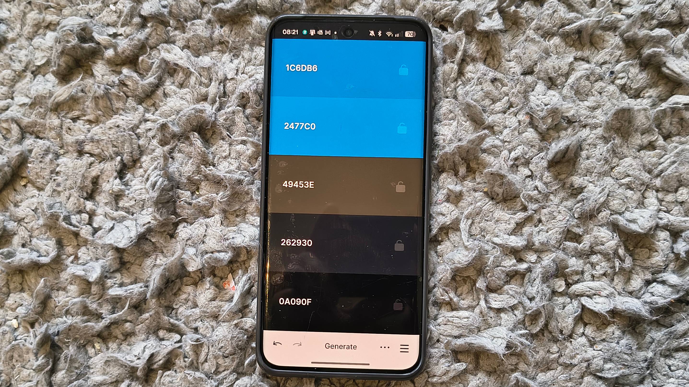 The Coolors app on an Android phone