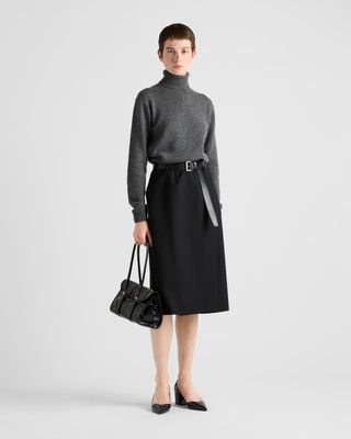 Gabardine Skirt With Leather Belt