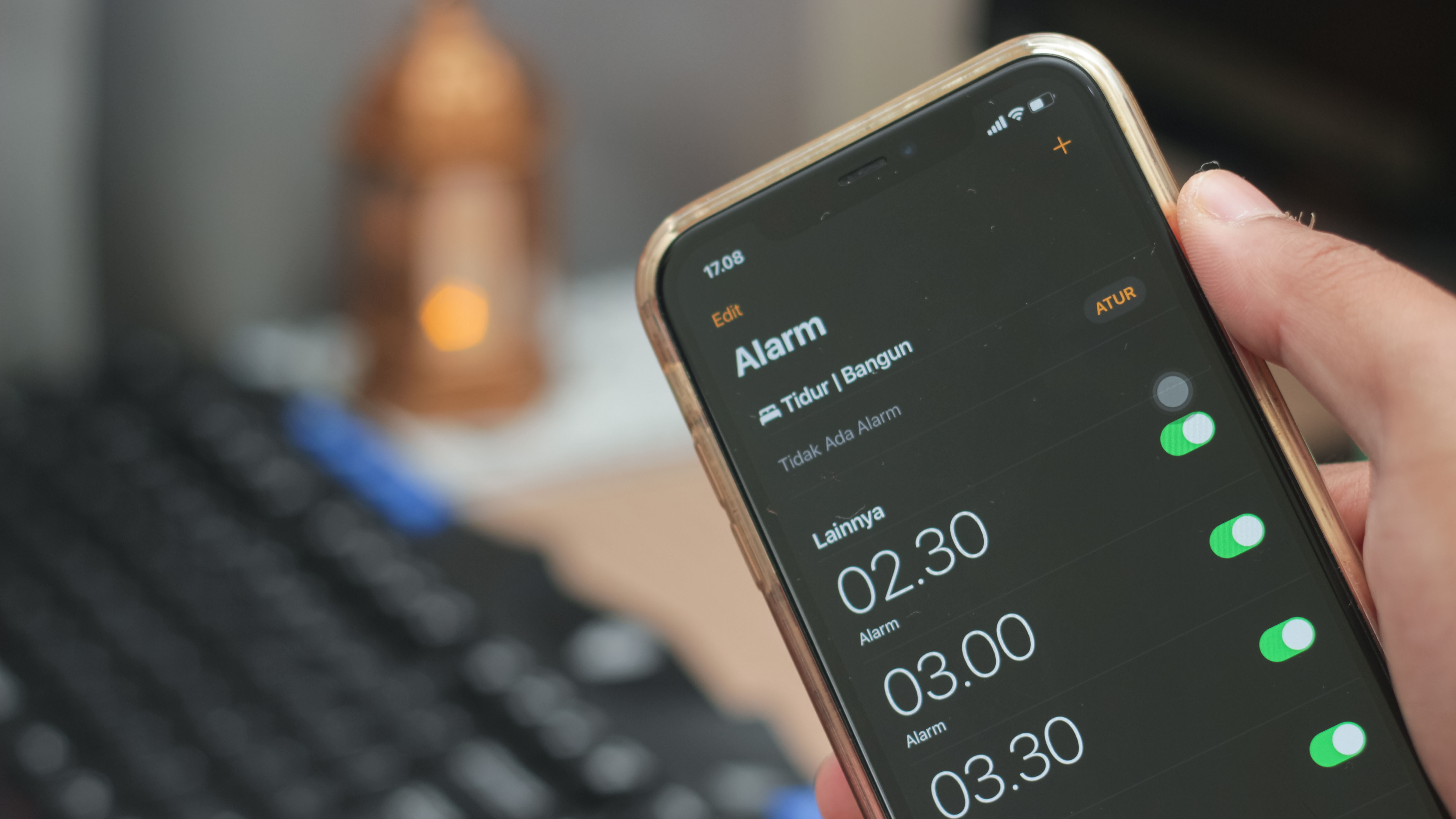 iPhone alarms.