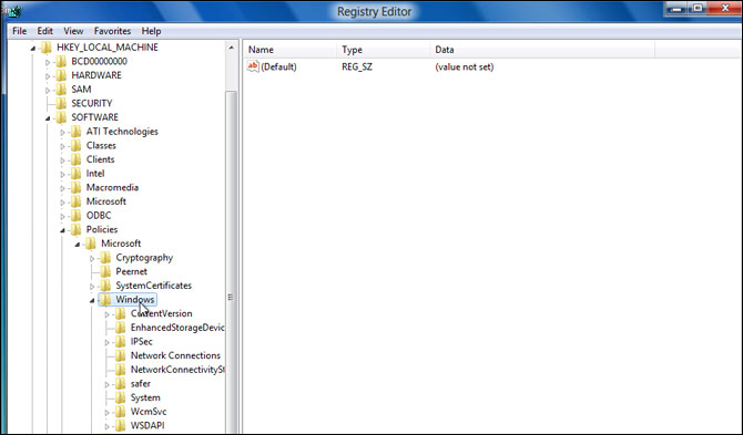 Navigate to the registry key