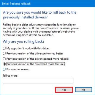 Driver rollback settings