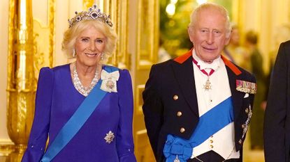 King Charles III and Queen Camilla arrive for the State Banquet at Windsor Castle