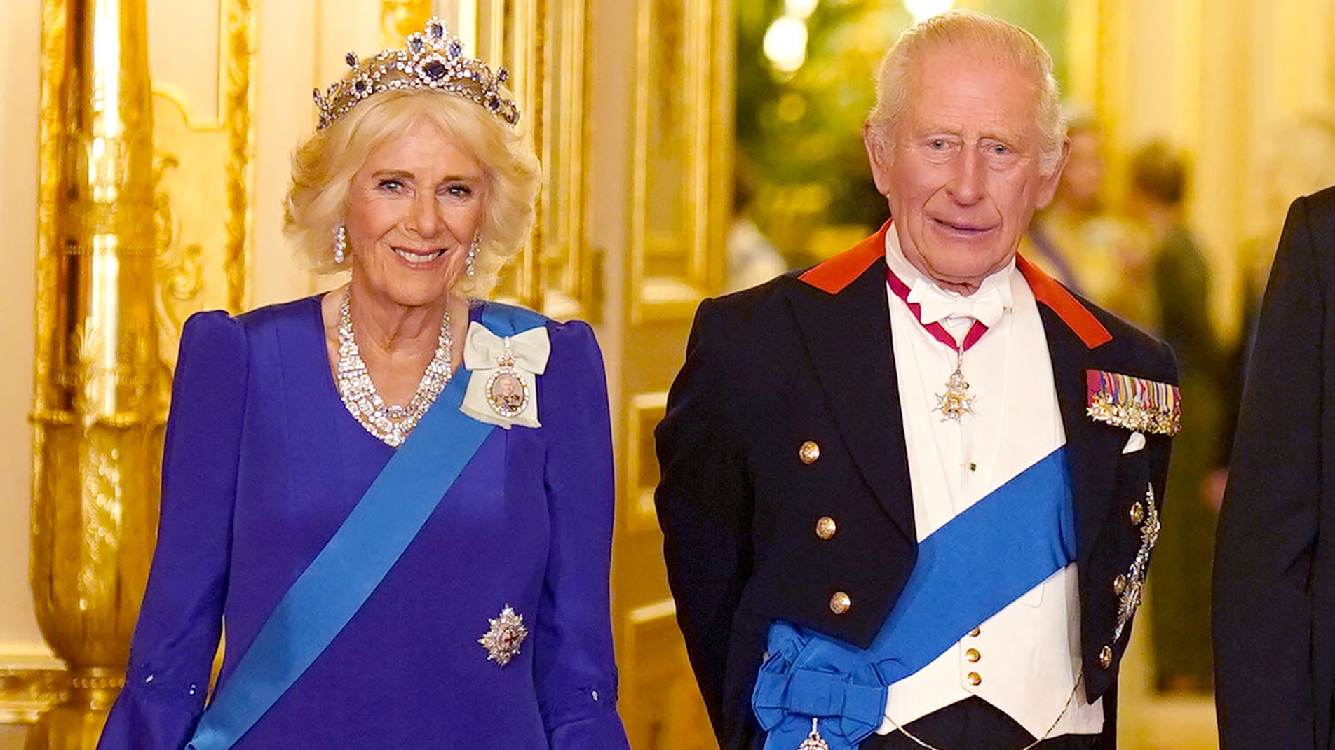 King Charles III and Queen Camilla arrive for the State Banquet at Windsor Castle