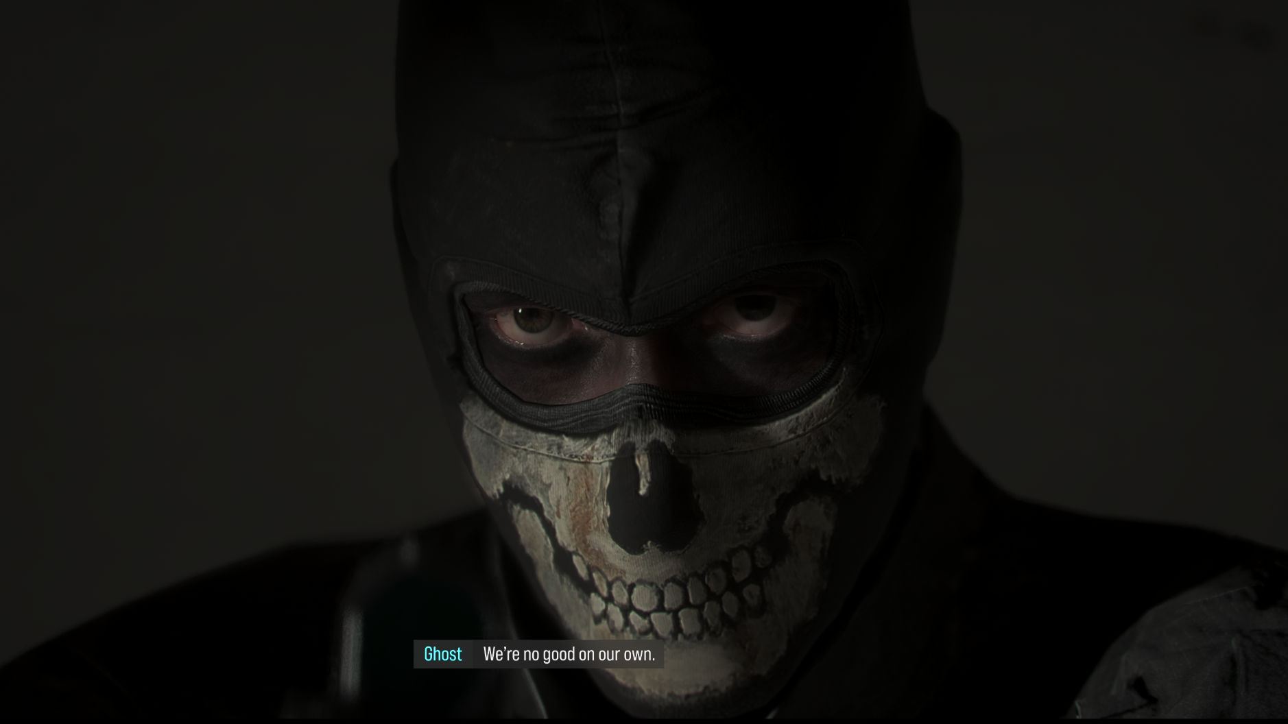 Call of Duty: Modern Warfare 4 screen shot of Ghost with his mask but no gear.