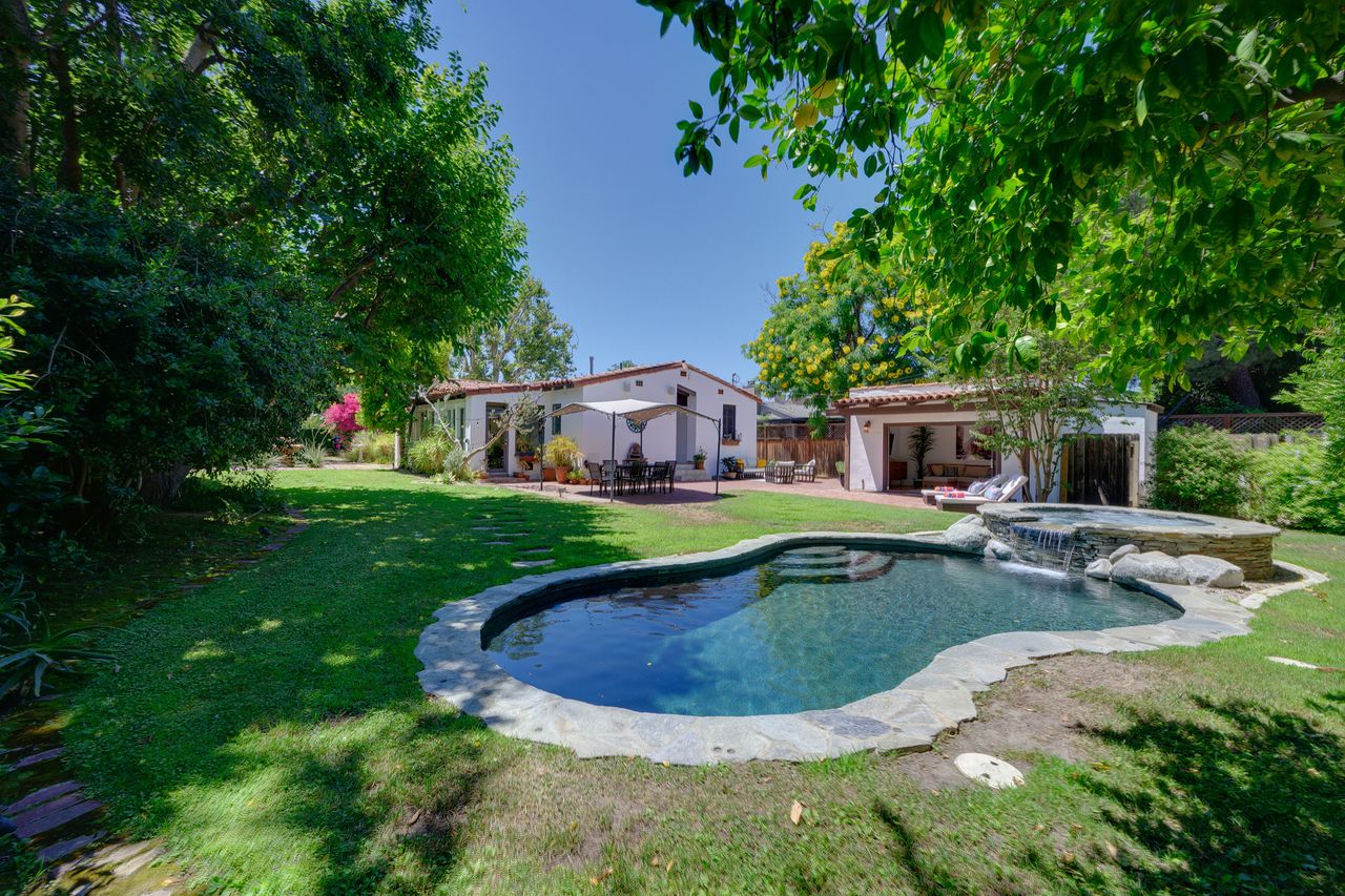 house exterior with pool