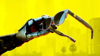 An official product render of Viture x Cyberpunk 2077 smart glasses