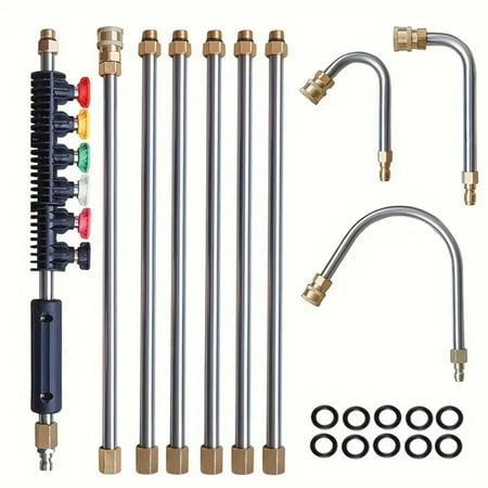 4000 Psi High Pressure Washer Extension Wand - 10pcs/set 1/4&quot; Quick Connect Power Washer Lance With 6 Nozzle Tips, 30&amp;deg;, 90&amp;deg;, 120&amp;deg; Gutter Cleaning Curved Rod - for Roof Drainage Ditch, Exterior Walls
