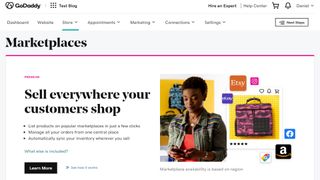 GoDaddy's user interface's marketplace tab for connecting marketplaces