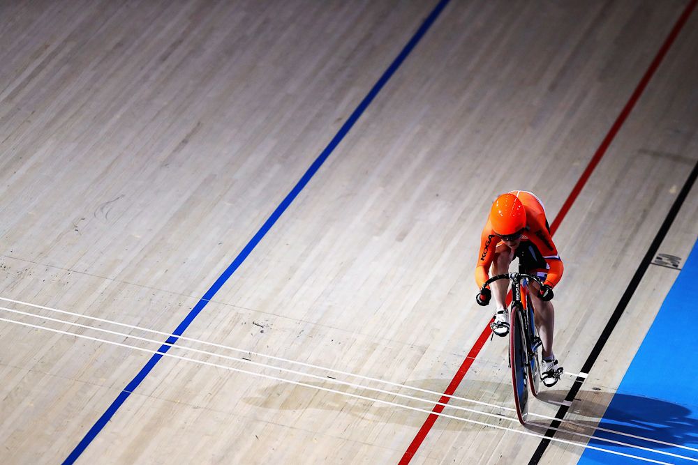 Kyra Lamberink of the Netherlands competes in the Women's 500m Time Trial Final