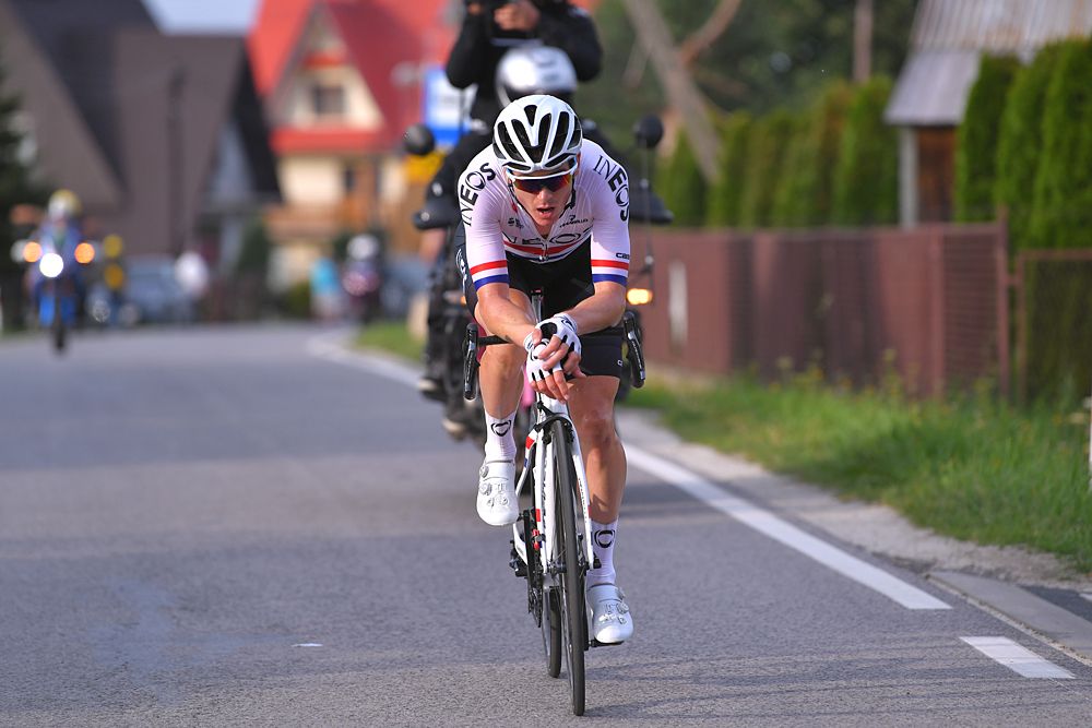 Ben Swift (Ineos) attacked in the late stages of stage 6 at the Tour de Pologne
