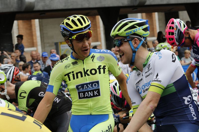 Chris Juule Jensen (Tinkoff-Saxo) and Luke Durbridge (Orica-GreenEdge)