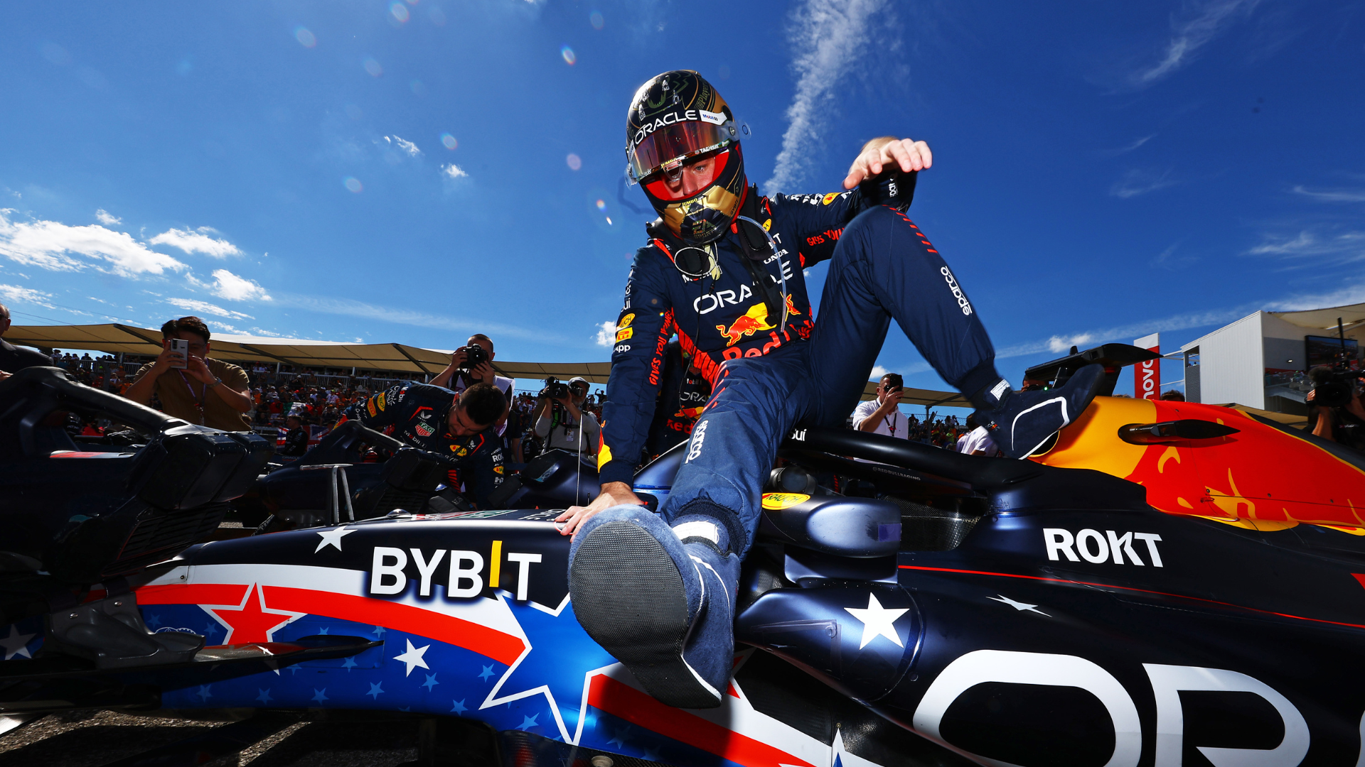 Max Verstappen of the Netherlands and Oracle Red Bull Racing prepares to drive on the grid prior to the F1 Grand Prix of United States at Circuit of The Americas on October 22, 2023 in Austin, Texas.