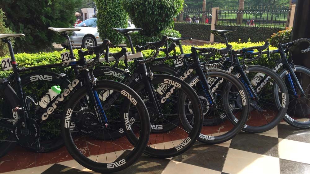 The Dimension Data for Qhubeka bikes lined up and ready to go