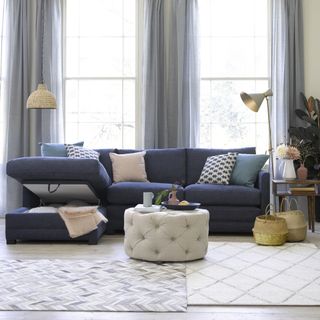 blue chaise sofa with hidden storage
