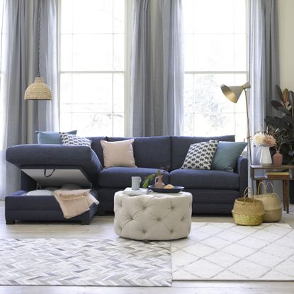 blue chaise sofa with hidden storage