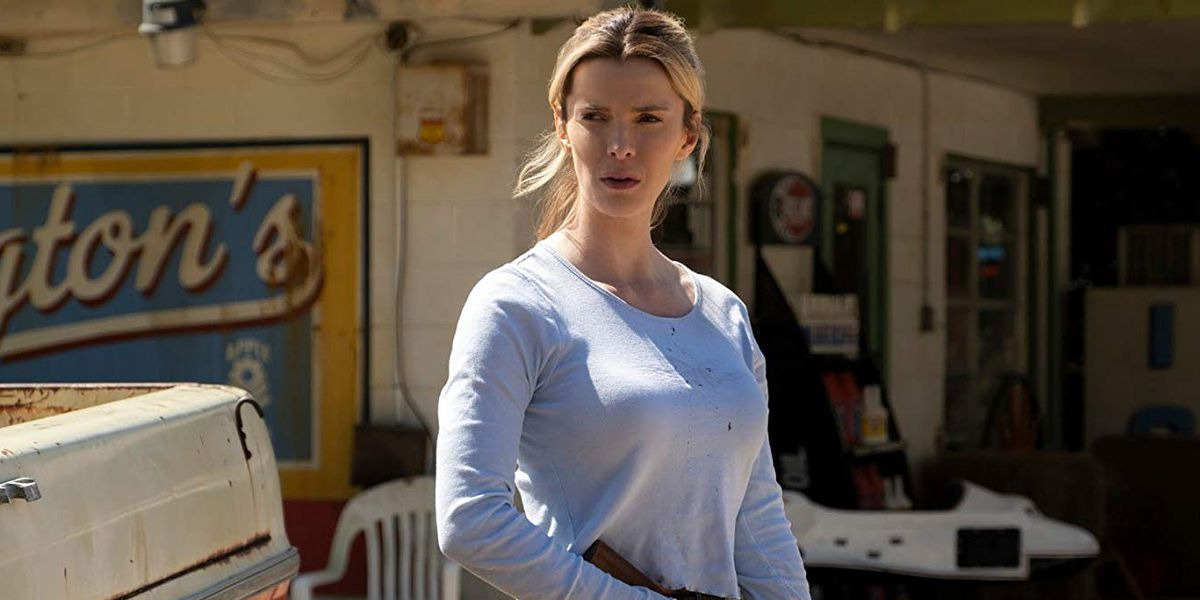 Betty Gilpin poses in a scene from The Hunt.