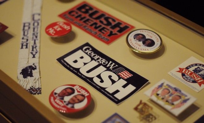 Campaign memorabilia on display at the George W. Bush Presidential Library and Museum.