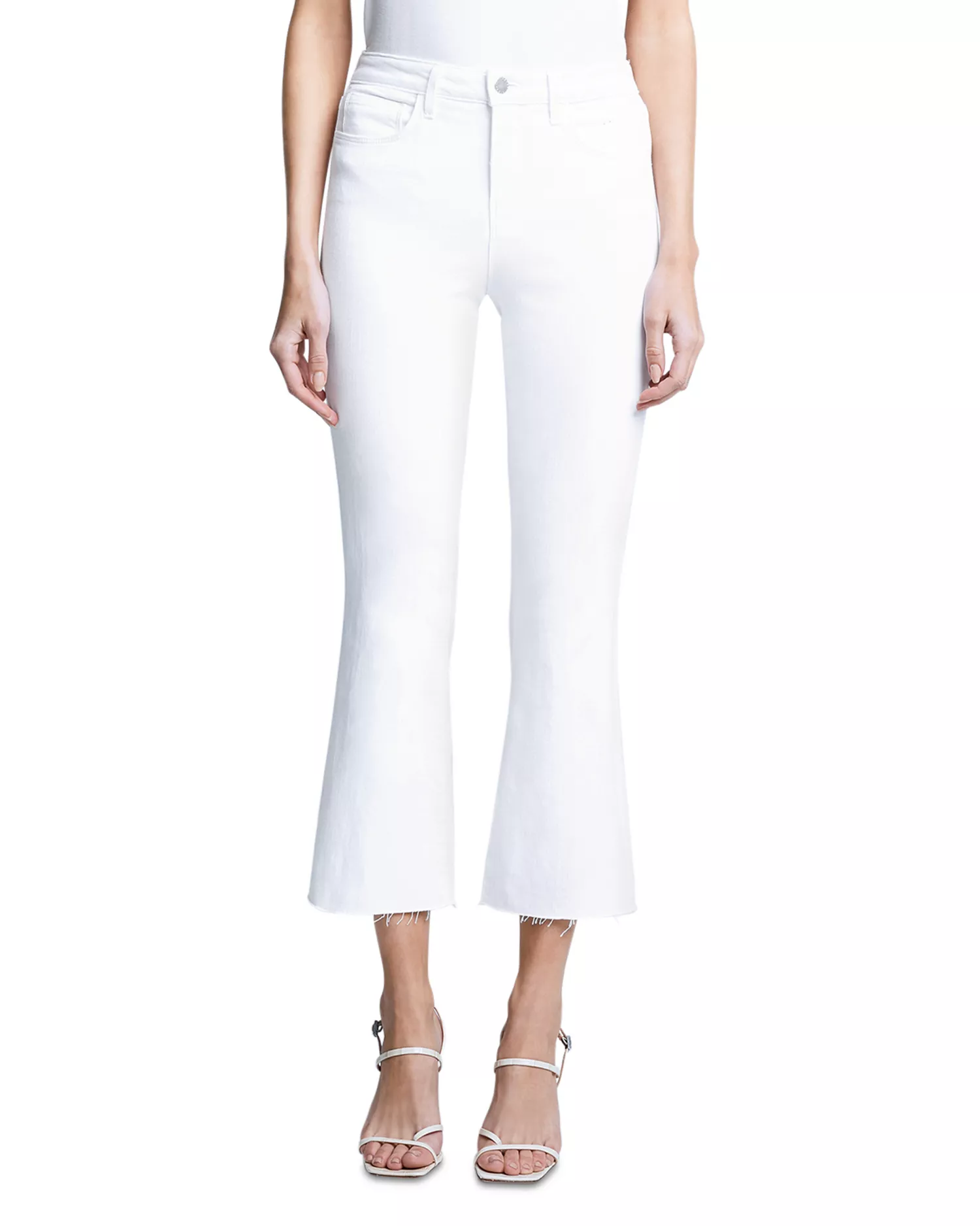L'Agence, Kendra Mid Rise Crop Flare Jeans in Blanc