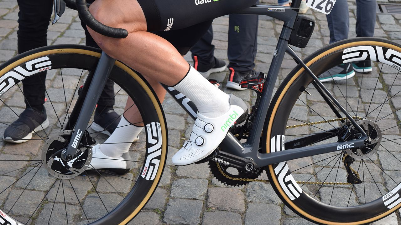 We've not seen these shoes before as worn by Dimension Data's Jay Thomson