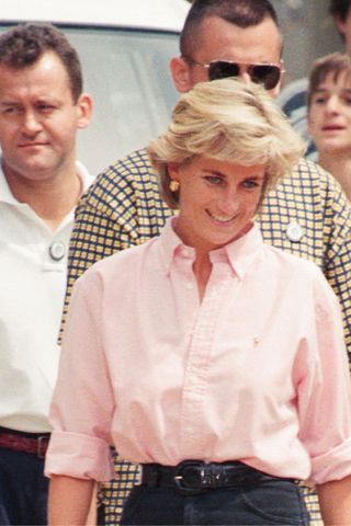 Princess Diana wears jeans and a white shirt on a three day visit to Bosnia - Herzegovina
