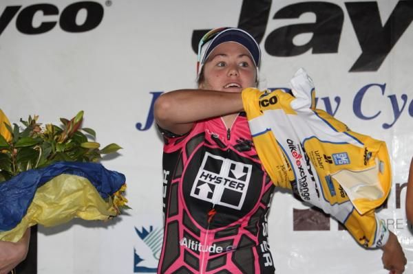 Chloe Hosking (Total Rush) pulls on the series leader jersey