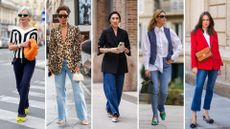 A composite of street style influencers showing how jeans can be business casual