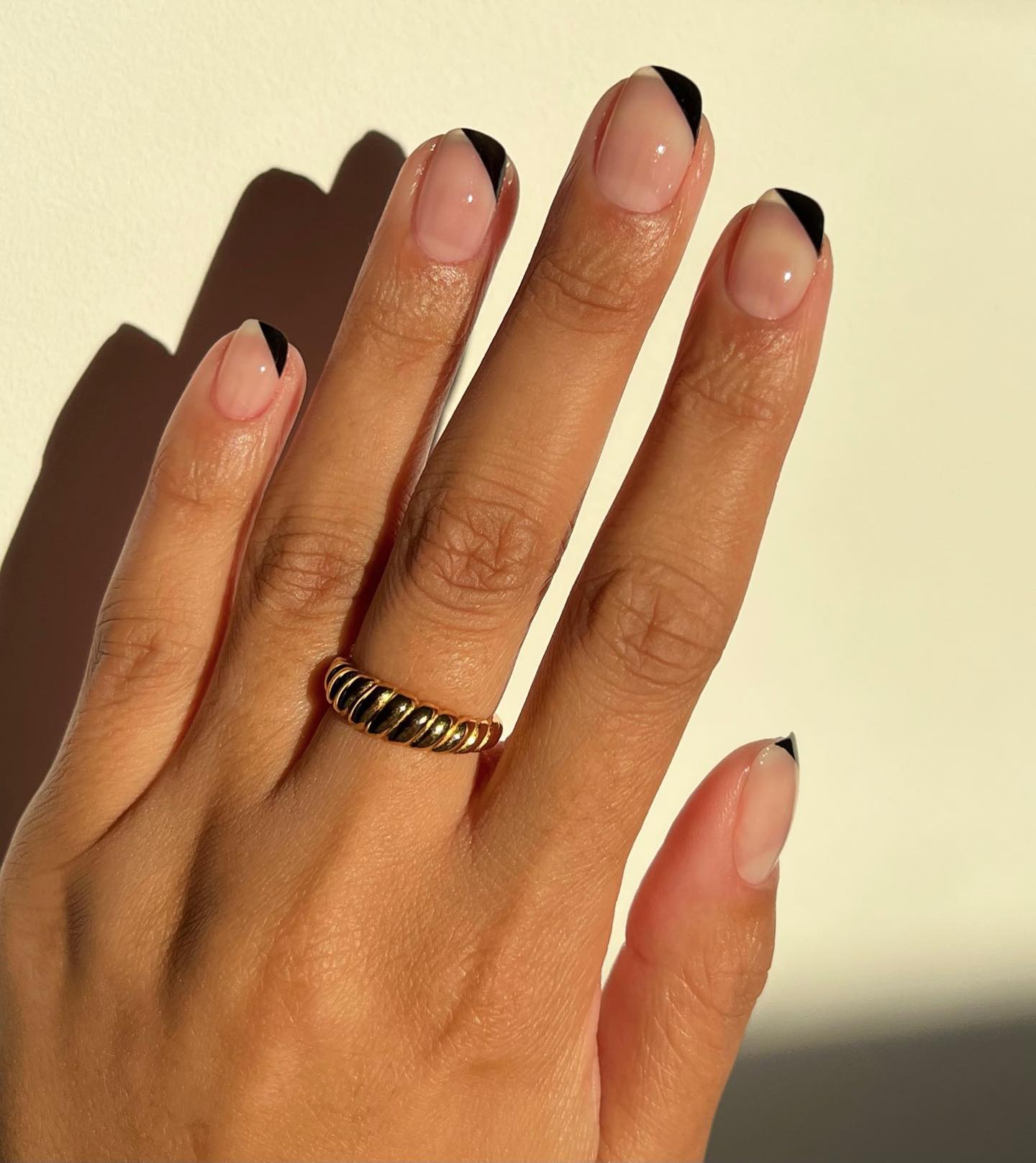 diagonal black French manicure