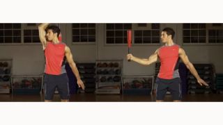Frontal arm cast move with power clubs