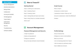 Tresorit's user support webpage