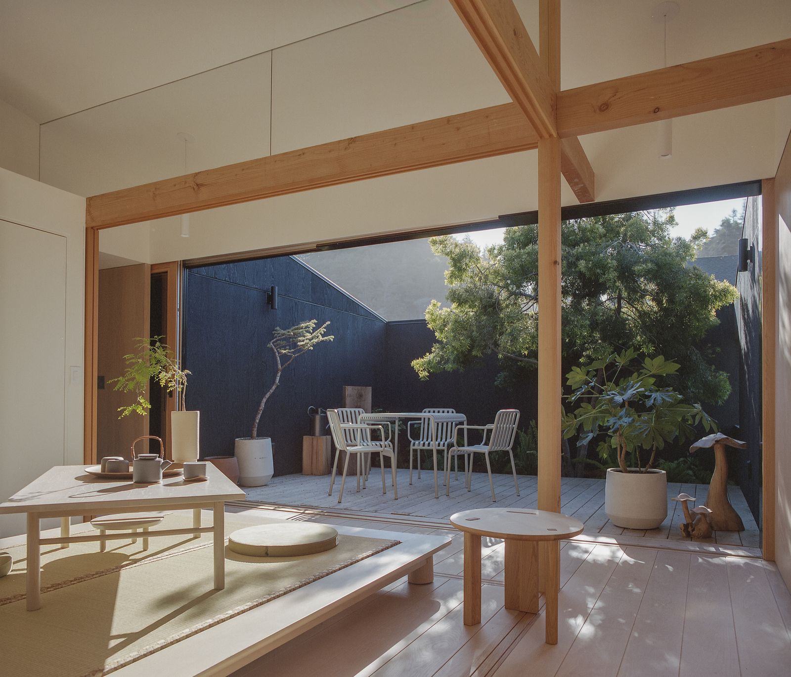 California home interior and courtyard