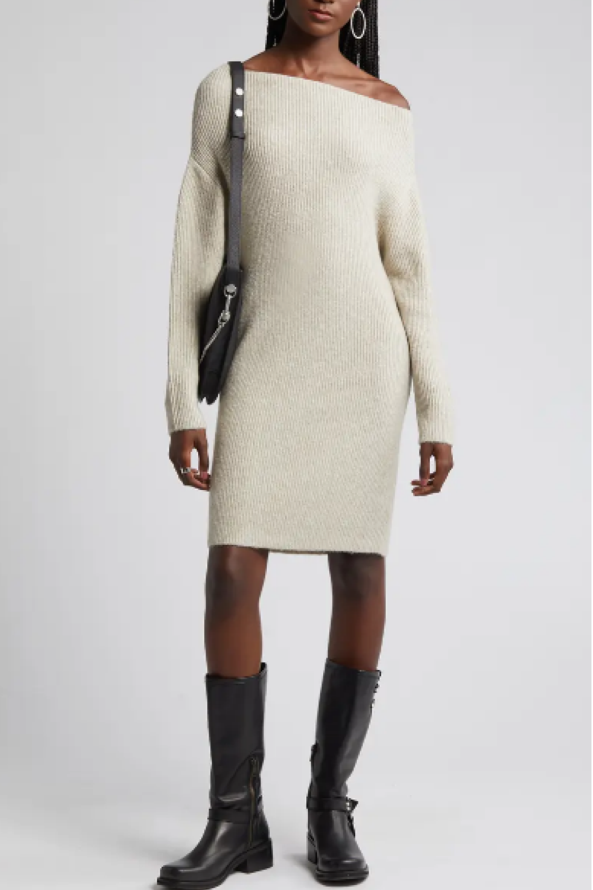 Treasure & Bond One-Shoulder Long Sleeve Rib Sweater Dress