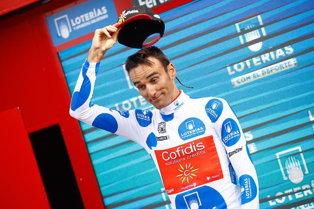 Luis Angel Mate in polka dots after stage 10 at the Vuelta