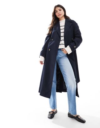 Mango Longline Core Trench Coat in Navy