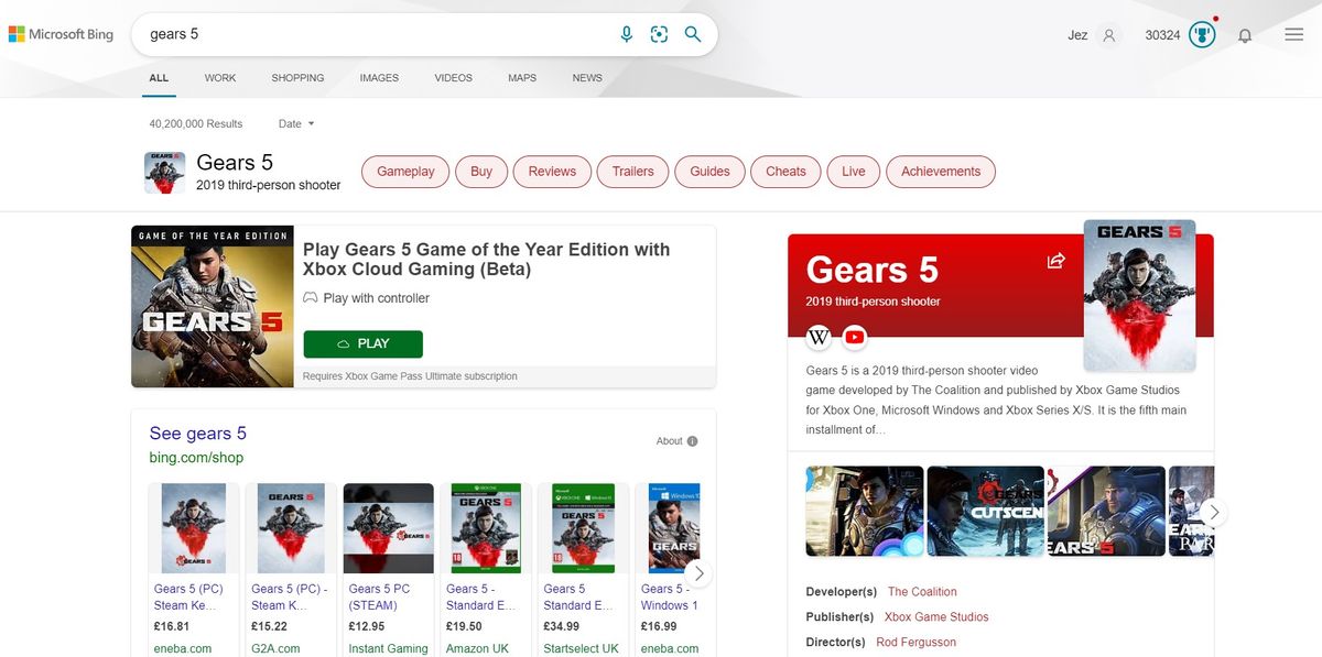 You can launch Xbox cloud games directly from Bing and Microsoft Edge