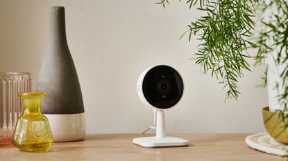 Yale Smart Indoor Camera review: camera on wooden tabletop 