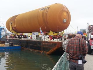 The space shuttle external fuel tank ET-94 at Fisherman's Village in Marina del Rey, California, on May 18, 2016.
