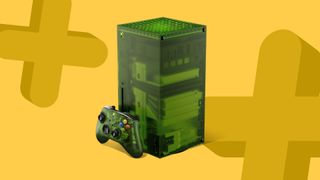 Xbox Series X25 special edition console and controller on a yellow background