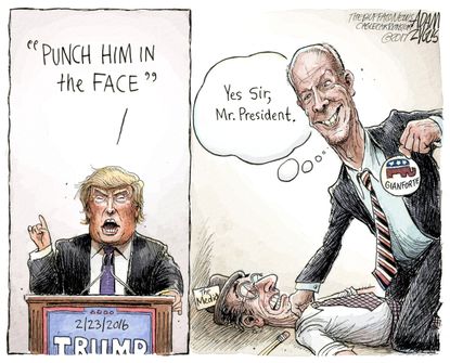 Political cartoon U.S. Trump violence Montana special election Greg Gianforte