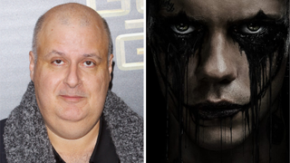 Alex Proyas next to the poster for The Crow 2024