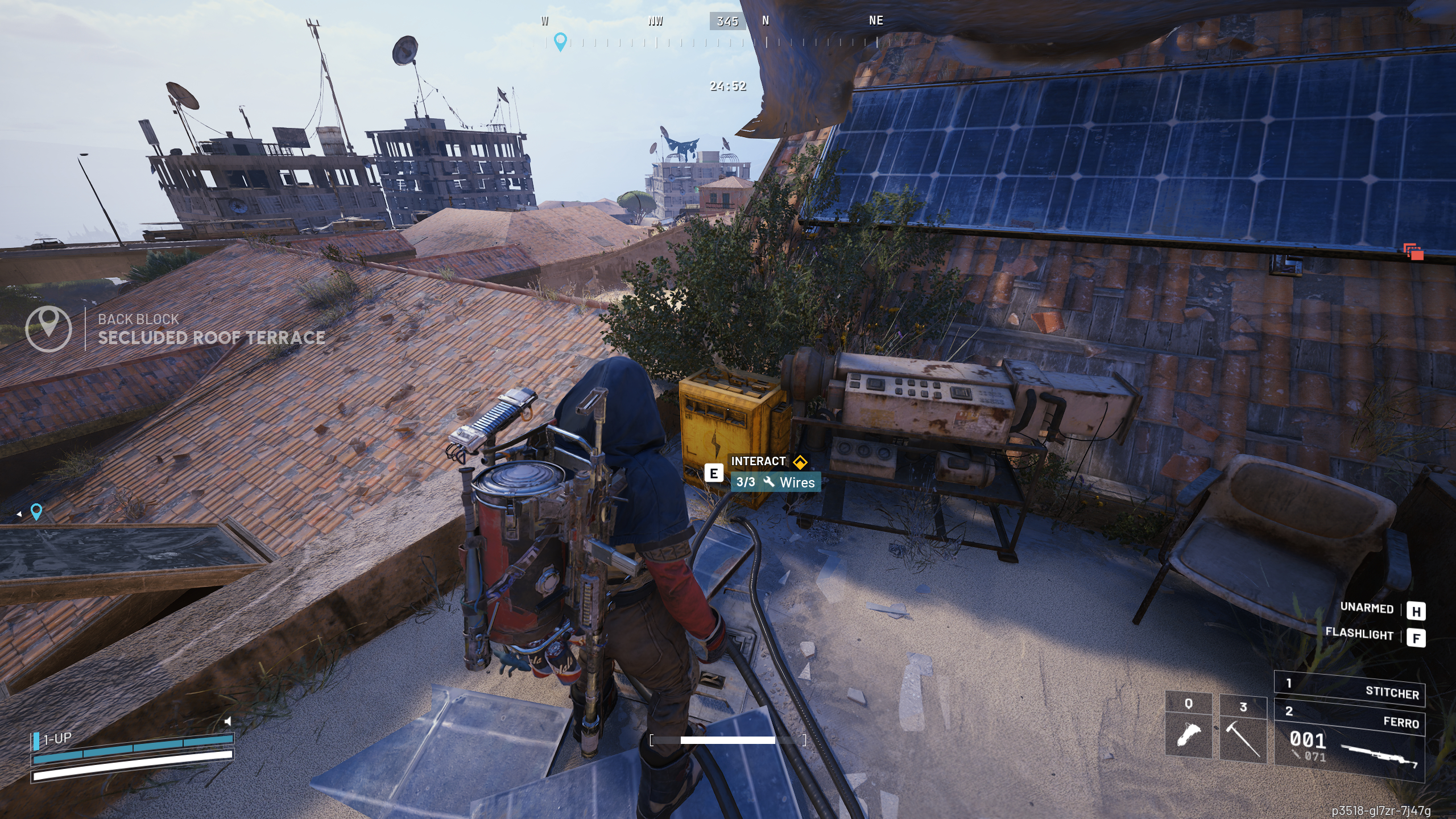 Arc Raiders Eyes of the Prize: A player looking at a yellow electrical box on a rooftop in Buried City.