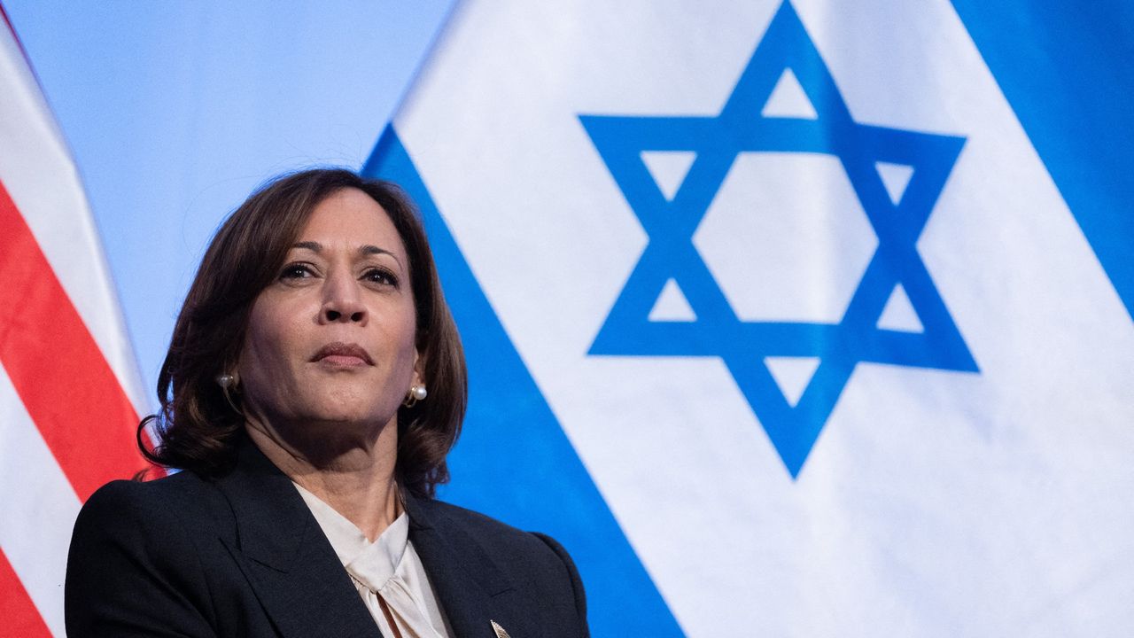 US Vice President Kamala Harris attends Israel&#039;s Independence Day Reception, hosted by the Embassy of Israel to celebrate the 75th anniversary of the founding of the State of Israel, at the National Building Museum in Washington, DC, on June 6, 2023