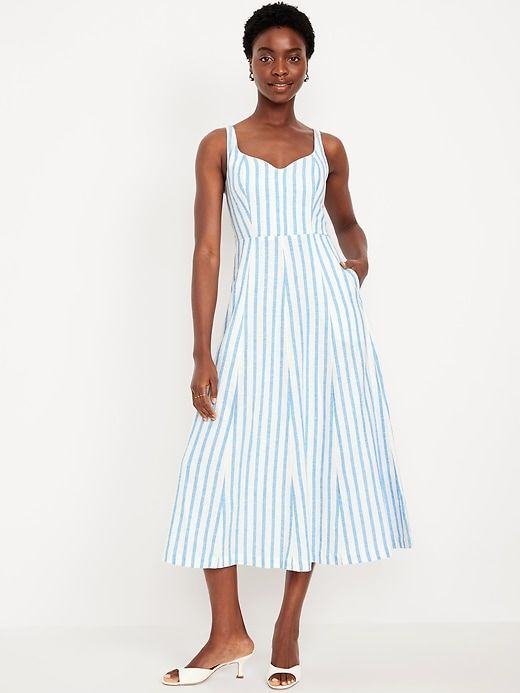 Fit &amp; Flare Sleeveless Linen-Blend Midi Dress