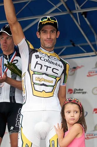 George Hincapie and daughter Julia on the podium.