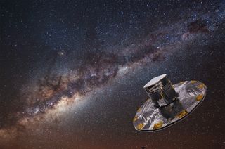 Artist's concept of the European Space Agency's Gaia spacecraft mapping stars in the Milky Way galaxy. 