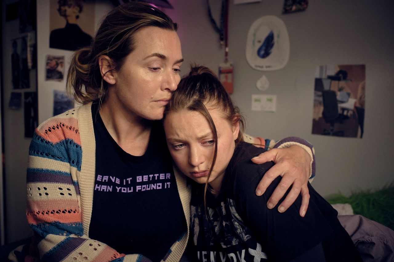 Kate Winslet and Mia Threapleton hugging in a still from I Am Ruth