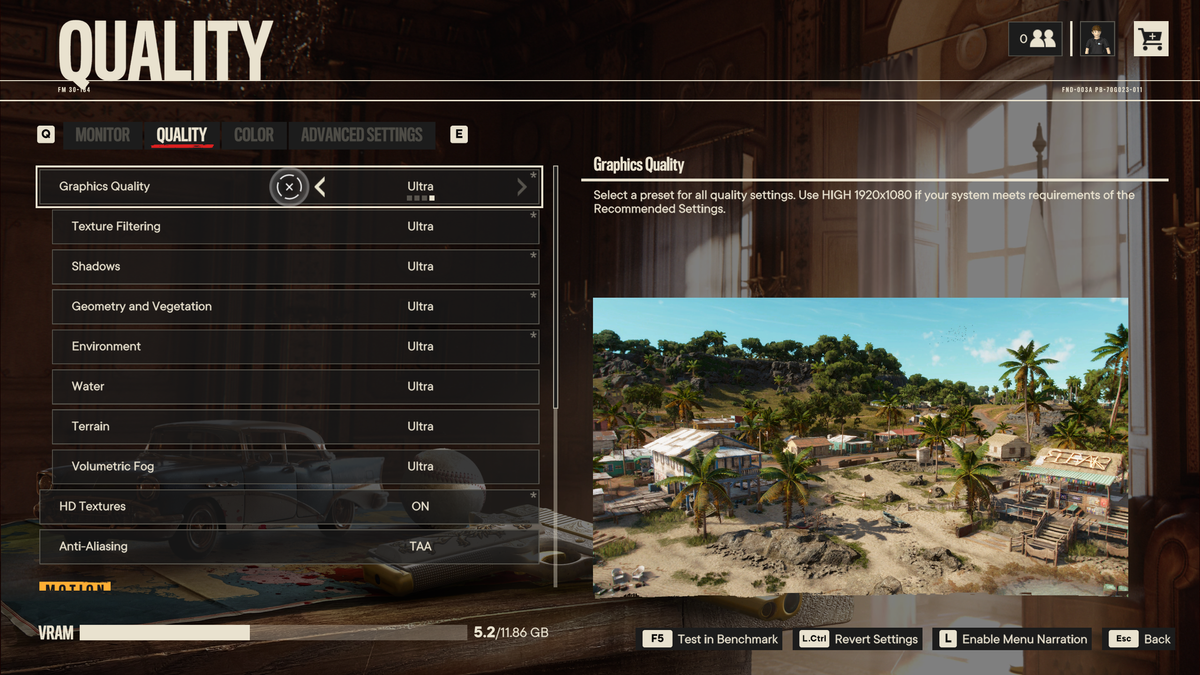Far Cry 6 settings menu screenshots