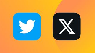 The Twitter icon and X icon on an orange background