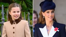 A composite of a picture of Princess Charlotte at Easter 2026 and a picture of the Princess of Wales at the 2026 ANZAC Day service