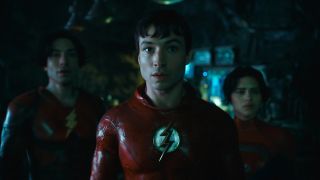 Ezra Miller in The Flash with himself and Sasha Calle as Supergirl in The Flash